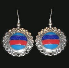 ~ Turquoise, Lapis & Coral  Zuni Inspired Inlaid Stone Earrings